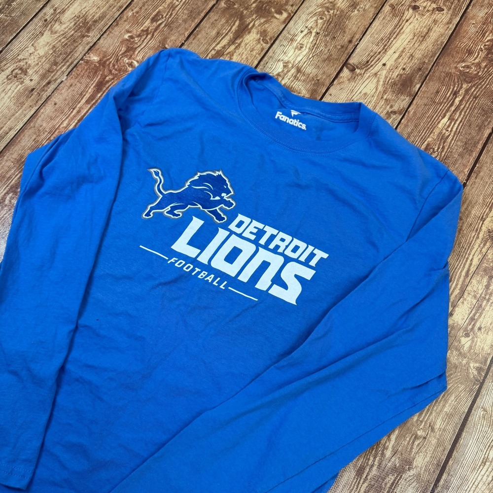 Fanatics Detroit Lions T Shirt Mens Small Blue Long Sleeve NFL Football